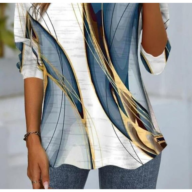 Women's T shirt Long Sleeve Crew Neck Long Sleeve Tunic Leopard Striped Casual Regular Tops Daily Print White and gray Spring Fall Prefall2