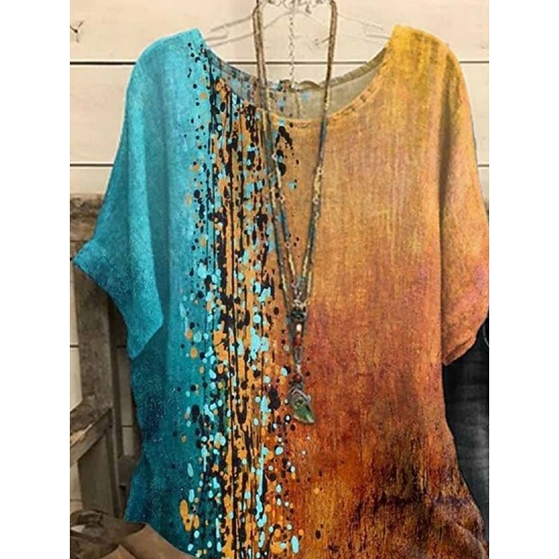 Women's Blouse Floral Casual Half Sleeve Crew Neck Regular Tops Work Daily Print Red Purple Orange Green Spring Fall Winter