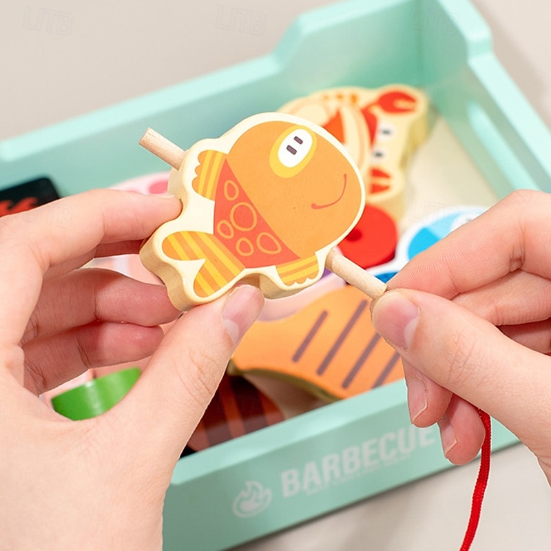 Wooden BBQ Set Colorful Playset with Food Pieces  Realistic Role-Play & Imaginative Fun for Ages 3 Years and Up4