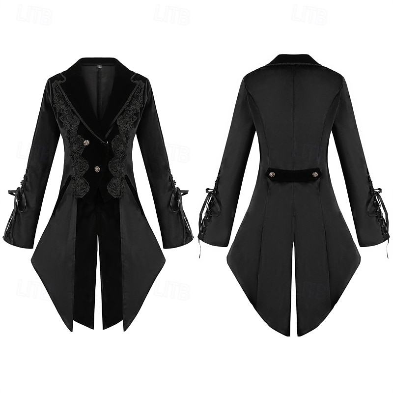Retro Vintage Punk & Gothic Steampunk Coat Masquerade Tuxedo Vampire Plague Doctor Lace Fancy Dress Women's Halloween Carnival Masquerade Party Halloween Adults' Coat3