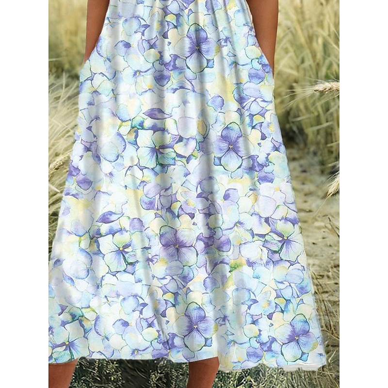 Women's Mini Dress Petite Dress T Shirt Dress Tee Dress A Line Dress Summer Dress Vacation Stylish Casual Vacation Daily Regular Fit Floral Graphic Short Sleeve Crew Neck Light Blue3