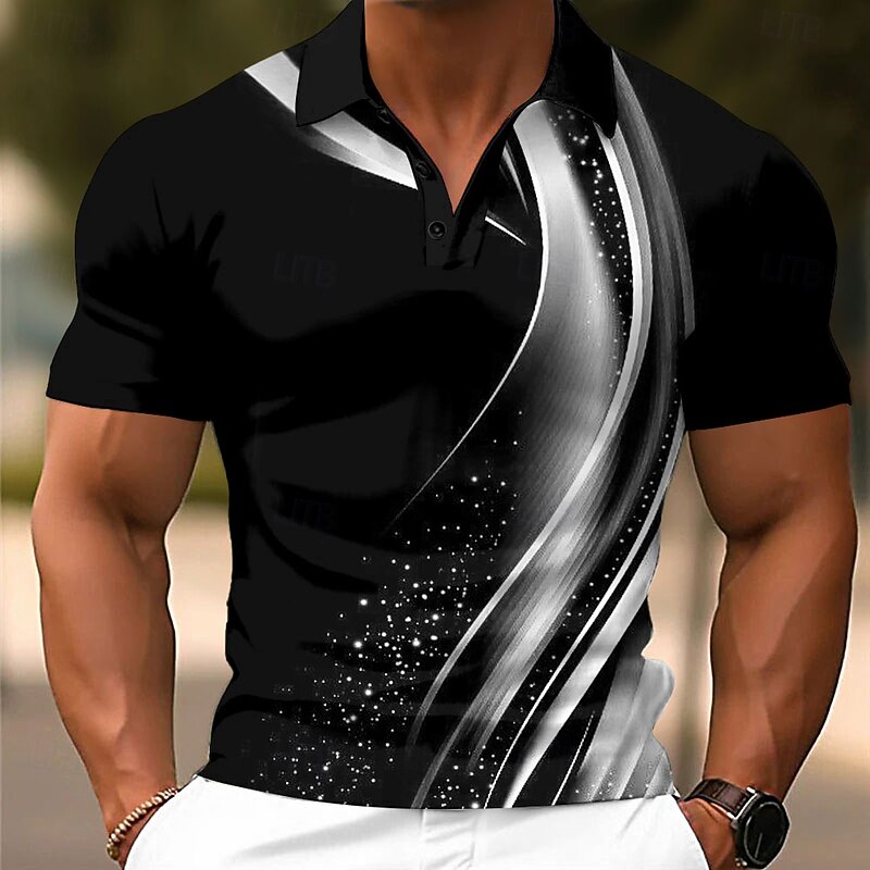 Men's Geometic Line Polo Short Sleeve Polo Shirts Collared Shirts Casual School Outdoor Daily Wear Home Wear 3D Print Summer White Blue Green3