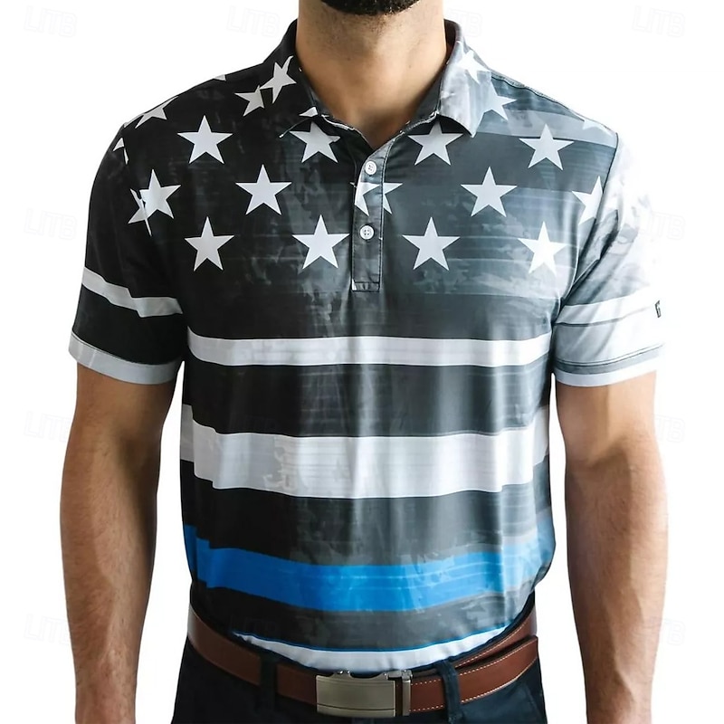 Men's Star Veterans Polo Short Sleeve Polo Shirts Collared Shirts Casual School Outdoor Daily Wear Home Wear 3D Print Summer Blue