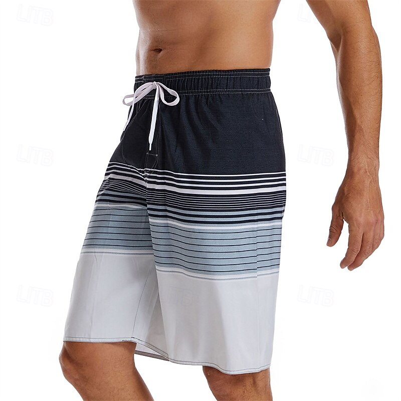 Men's Board Shorts Swim Shorts Swim Trunks with Mesh lining Elastic Waist Gradient Stripes Comfort Quick Dry Short Holiday Beach Weekend Fashion Casual Yellow Blue Micro-elastic3