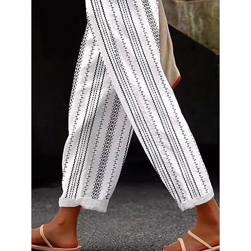 Women's Cotton Linen Pants Baggy Pants Linen Like Fashion Streetwear Full Length High Waist Floral Graphic Printing Thermal Warm Breathable Soft Micro-elastic Outdoor Daily Black White Pink Blue3