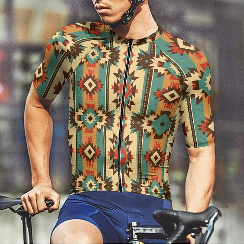 Men's Cycling Jersey Geometry Short Sleeve Bike Tee Tshirt Jersey with 3 Rear Pockets Mountain Bike MTB Quick Dry Anatomic Design Wicking Breathable Sports Royal Blue Blue Clothing Apparel2