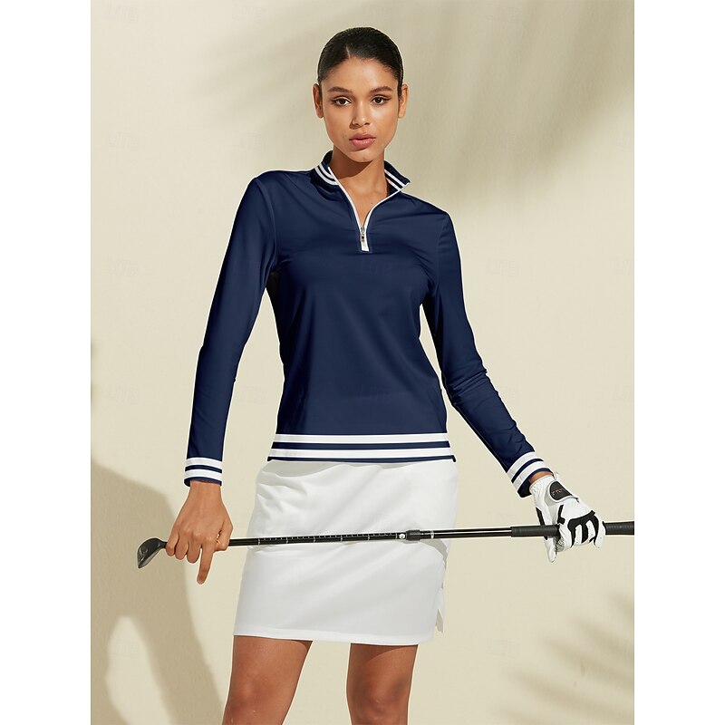 Women's Golf Polo Shirt Navy Blue Dark Green Long Sleeve Top Ladies Golf Attire Clothes Outfits Wear Apparel4