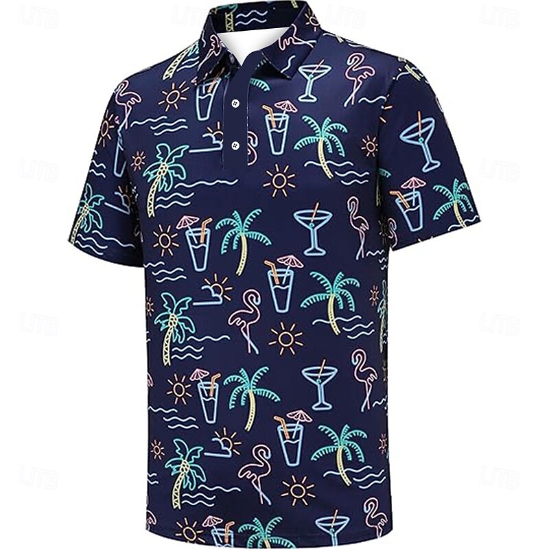 Men's Printed Polo Short Sleeve Polo Shirts Collared Shirts Business Casual Outdoor Daily Wear Festival Outfit 3D Print Summer Spring Fall White Pink Dark Blue2