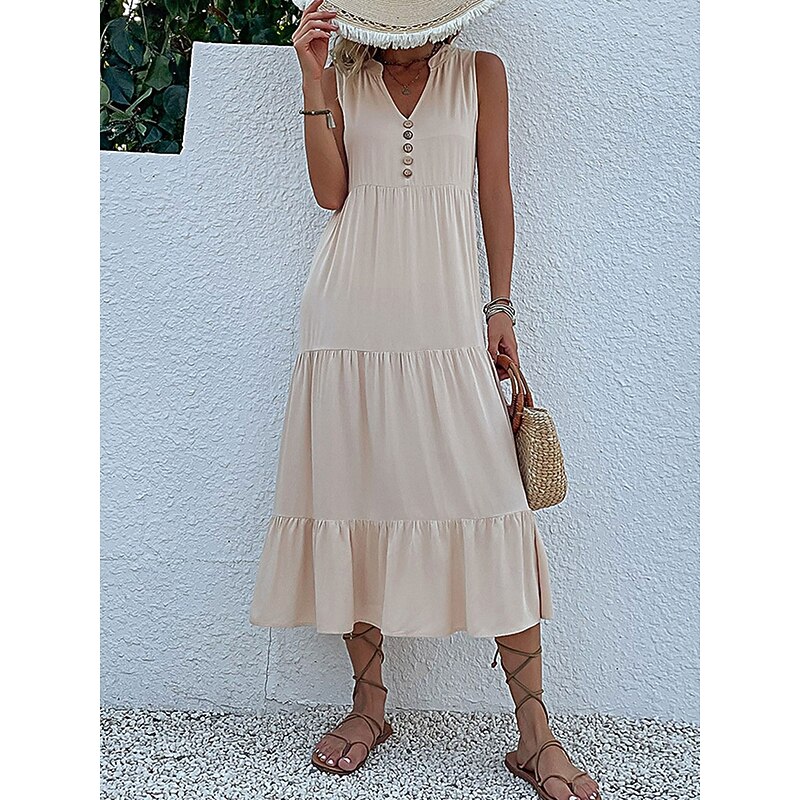 Women's Long Dress Maxi Dress Casual Dress Tank Dress Elegant Stylish Basic Vacation Daily Regular Fit Plain Sleeveless V Neck Black Blue Green Apricot Summer Spring4