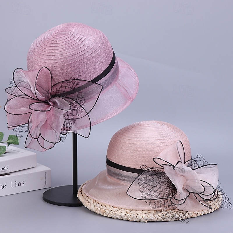 Hats Organza Bucket Hat Tea Party Horse Race Cocktail Elegant Vintage Cute With Floral Headpiece Headwear3