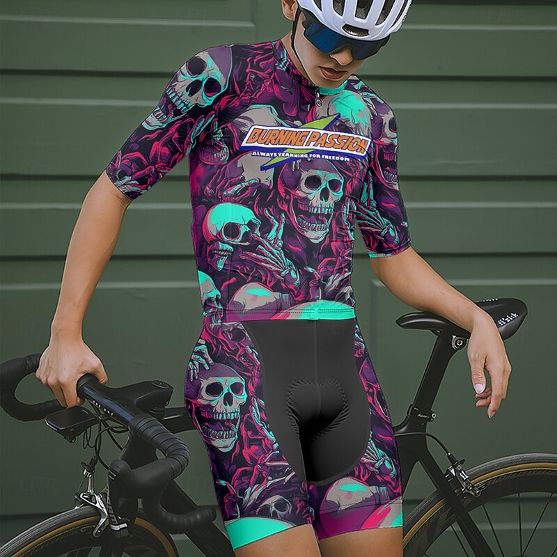 Men's Cycling Jersey Skull Short Sleeve Bike Tee Tshirt Jersey with 3 Rear Pockets Mountain Bike MTB Quick Dry Anatomic Design Wicking Breathable Sports Dark Purple Blue Purple Clothing Apparel3