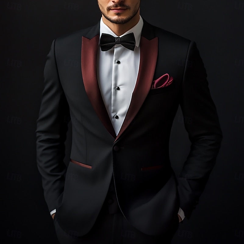 Men's Wedding Party Party Suits Black Formal Solid Colored Standard Fit 2 Piece Single Breasted One-button