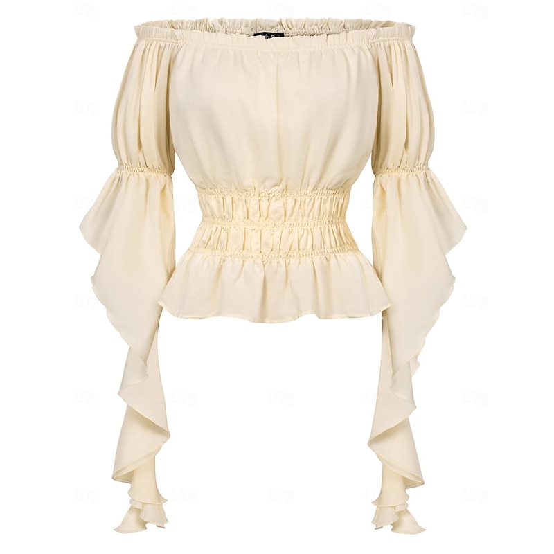 Retro Vintage Medieval Renaissance Blouse / Shirt Ruffle Sleeve Viking Elven Off Shoulder Solid Color Fancy Dress Women's Celtic Pirate Fantasy Halloween Carnival Vacation Casual Daily LARP Adults'3