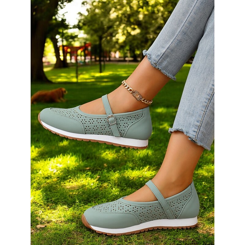 Perforated Sneakers for Women – Stylish Walking Shoes with Strap Design and Comfort Fit, Ideal for Outdoor Activities and Everyday Wear