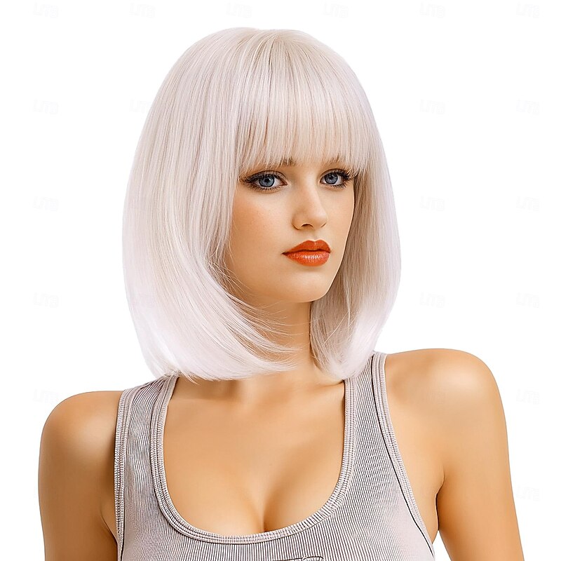 Short  Bob Wig with Bangs Hair Synthetic Heat Resistant Wigs for Women4