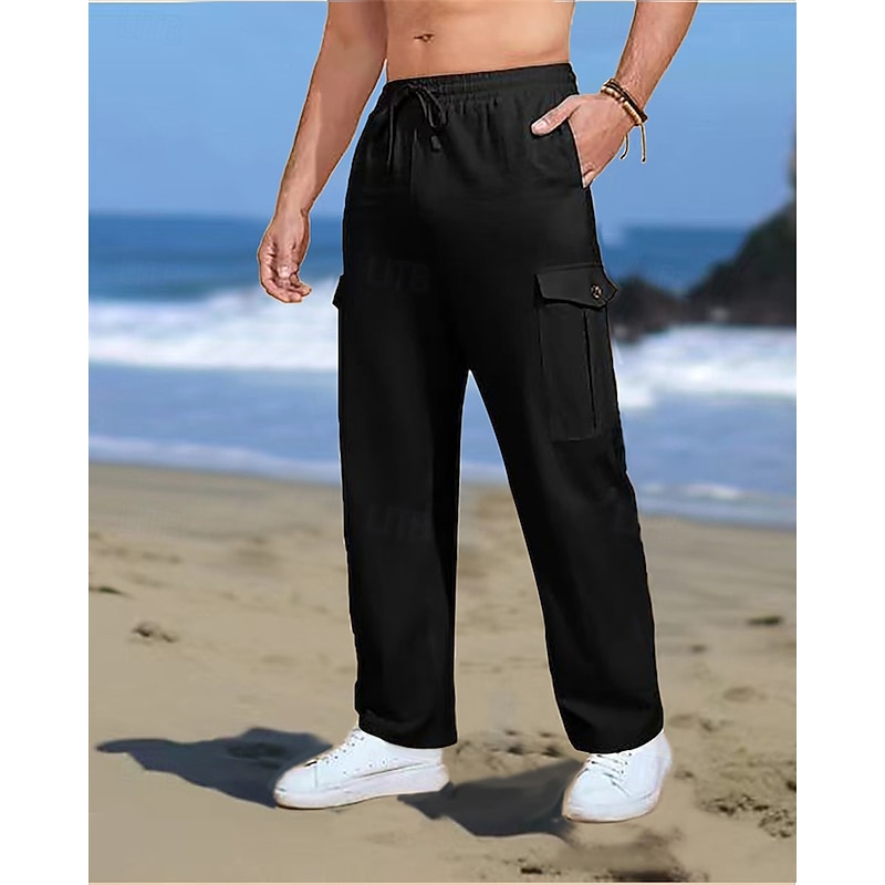 Men's Cargo Pants Cargo Trousers Trousers Summer Pants Drawstring Elastic Waist Flap Pocket Plain Wearable Outdoor Daily Camping & Hiking Fashion Classic Black Army Green4