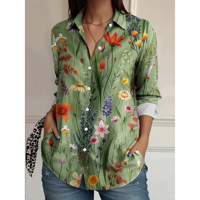 Women's T Shirt Floral Elegant Vintage Daily T Regular Tops Work Daily s Print Grass Green Spring