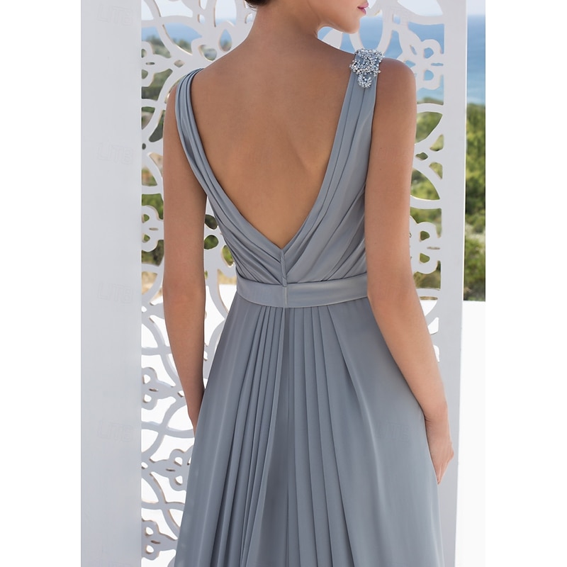 A-Line Bridesmaid Dress V Neck Long Sleeve Elegant Sweep / Brush Train Chiffon with Pleats / Ruffles4