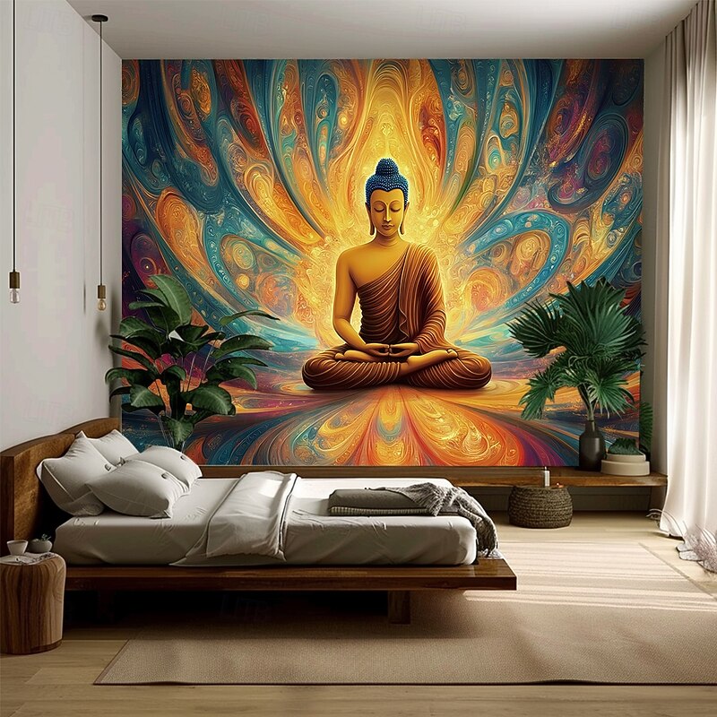 Mandala Bohemian Hanging Tapestry Buddha Wall Art Large Tapestry Mural Decor Photograph Backdrop Blanket Curtain Home Bedroom Living Room Decoration2