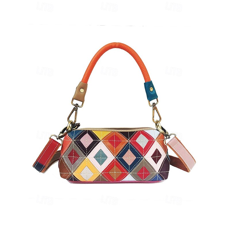 Colorful Quilted Leather Crossbody Bag with Random Color Block Geometric Pattern – Stylish and Vibrant Accessory for Women, Ideal for Casual Outings and Daily Wear4