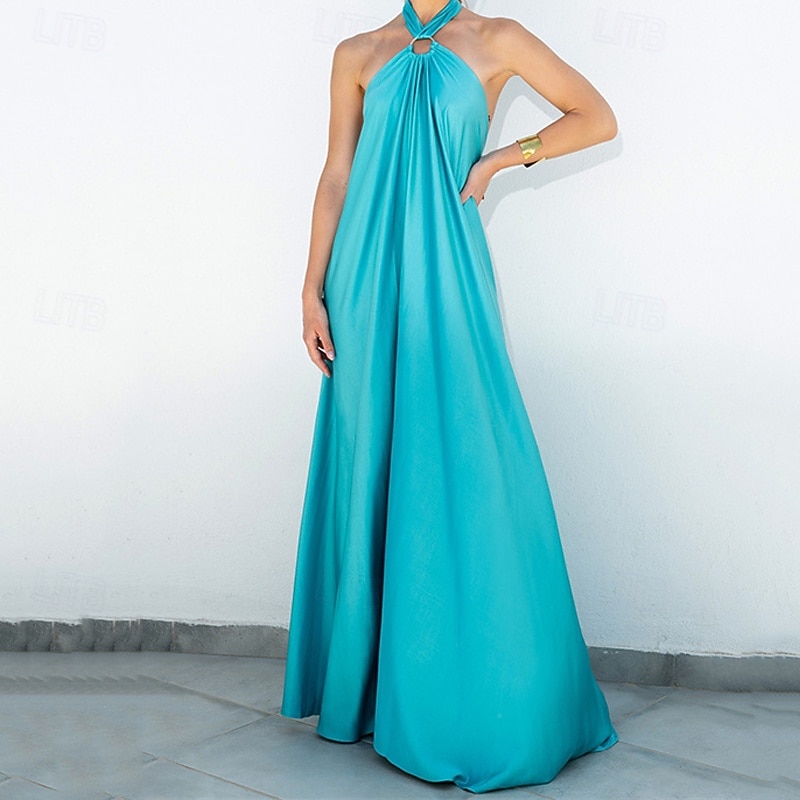 Women's Long Dress Maxi Dress Casual Dress Satin Dress Summer Dress Halter Neck Dress Fashion Outdoor Holiday Date Regular Fit Plain Sleeveless Halter Neck Light Green Blue Orange Summer Spring3