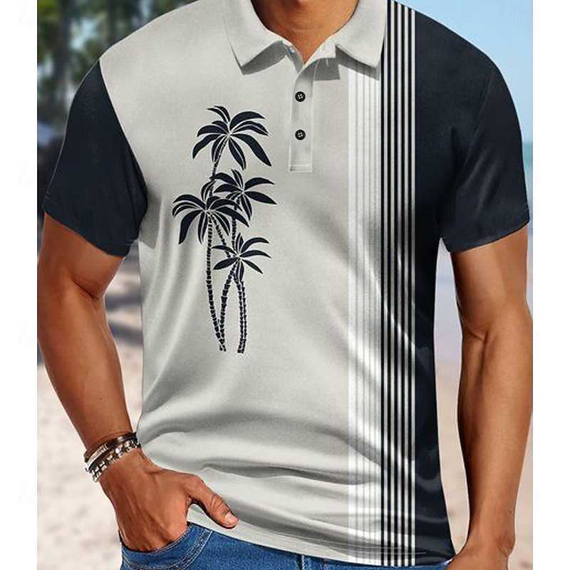 Men's Tropical Flowers Polo Short Sleeve Polo Shirts Collared Shirts Casual Resort Outdoor Hawaiian Daily Wear Vacation Wear 3D Print Summer Spring Fall Gray