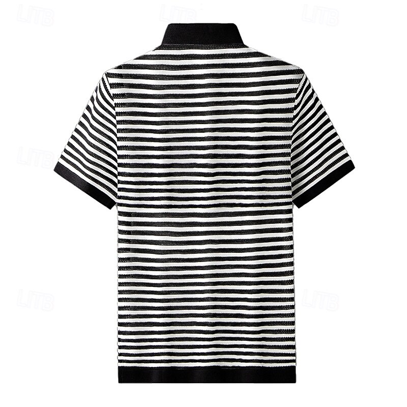 Men's Polo Knit Polo Sweater Business Casual Lapel Short Sleeve Formal Stripes Buttons Summer Black Light Green Dark Green Brown Polo2