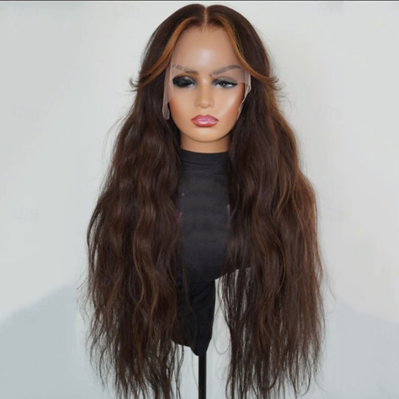 Remy Human Hair 5x5 Closure 13x4 Lace Front Wig Middle Part Peruvian Hair Water Wave Brown Multi-color Wig 130% 150% Density Highlighted / Balayage Hair Glueless Pre-Plucked For Women Long Human Hair3