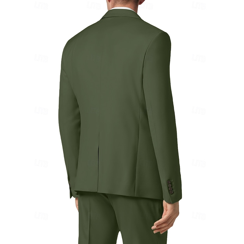 Men's Wedding Suits Notch Lapel Army Green Party Formal Solid Colored Standard Fit 3 Piece Single Breasted Two-buttons4
