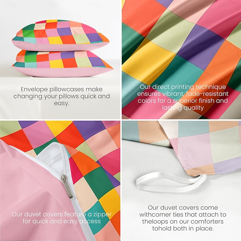 L.T.Home 100% Cotton Sateen Duvet Cover Set Reversible Premium 300 Thread Count Geometric Elite Bedding Set4