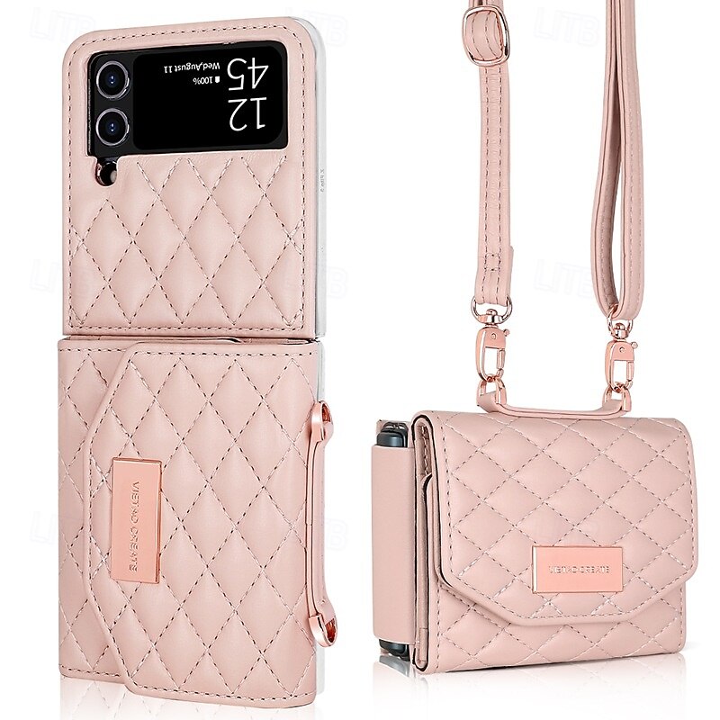 Phone Case For Samsung Galaxy Z Flip 6 Z Flip 5 Z Flip 4 Z Flip 3 Back Cover with Lanyard Card Slot Shockproof Retro PU Leather4