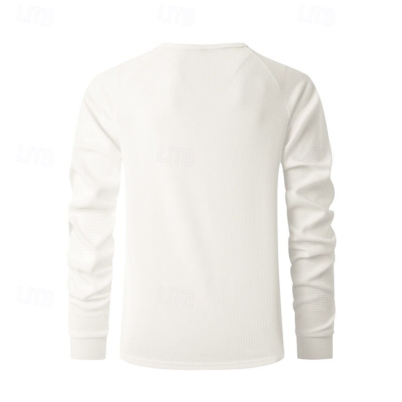 Men's Button T Shirt T Shirt Waffle Henley Shirt Henley Shirt Long Sleeve Henley Spring Fall Plain Fashion Designer Basic Buttons Vacation Street Going out Black Blue Khaki Top Tee for Men4