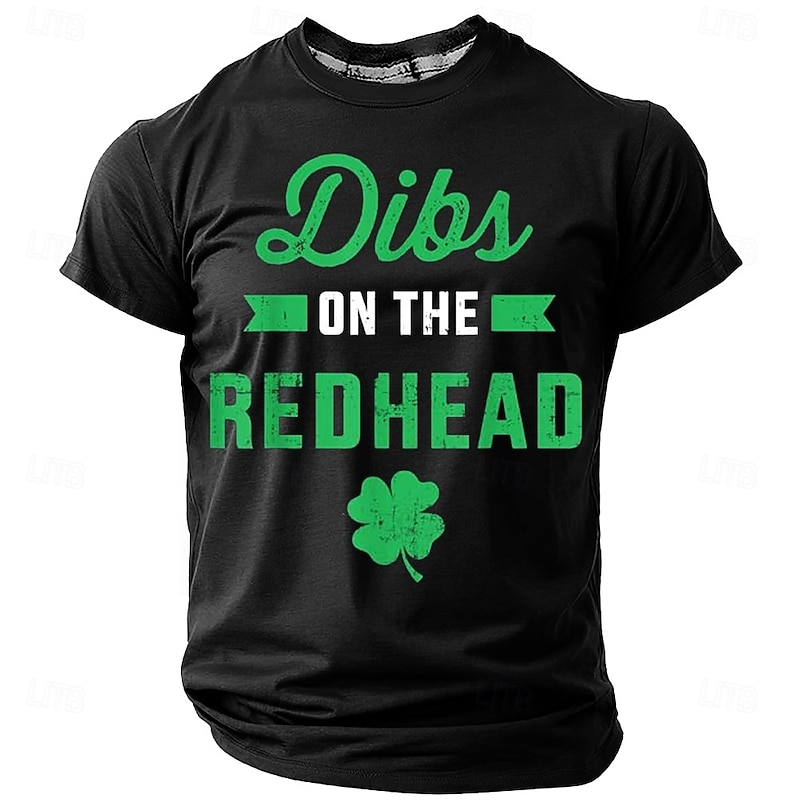 St. Patrick Men's Dibs On The Redhead Shamrock T Shirt Short Sleeve T shirt 3D Print Crew Neck Shirt Designer Casual Party Holiday Club Black Green Gray Summer Spring Clothing Apparel S M L XL XXL XXX2