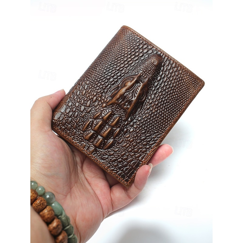Men's Genuine Leather Wallet with Crocodile Head Design – Stylish and Durable, RFID Protection, Multiple Card Slots, Ideal for Casual and Formal Occasions