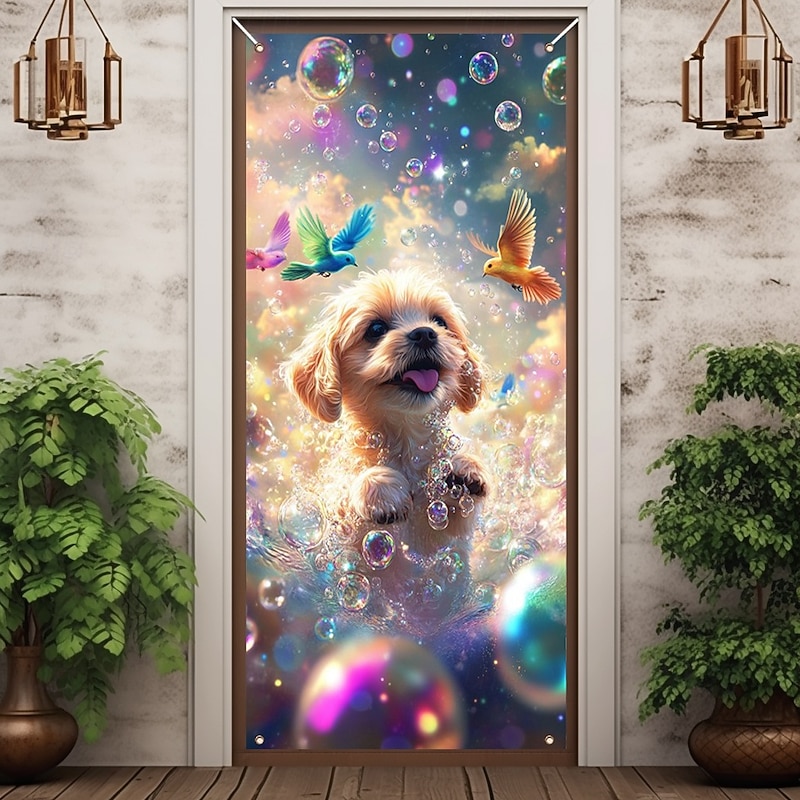 Bath Animal Door Decorations Door Covers Door Tapestry Door Curtain Decoration Backdrop Indoor/Outdoor Door Banner for Front Door Farmhouse Cat Dog