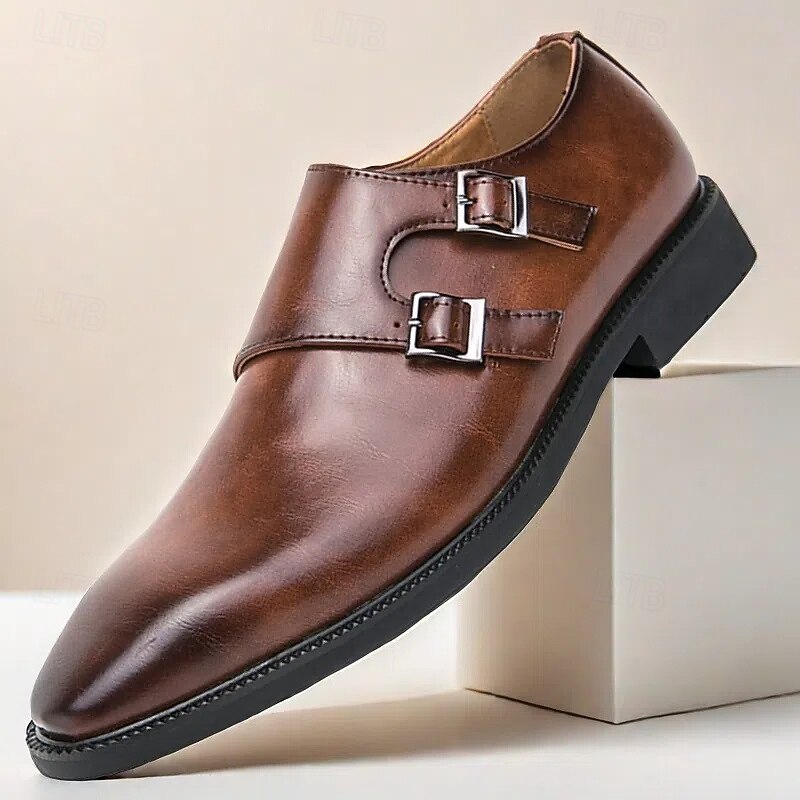 Men's Brown Faux Leather Double Monk Strap Shoes with Classic Buckles – Premium Formal Shoes for Stylish Men, Perfect for Business, Weddings and Special Occasions2