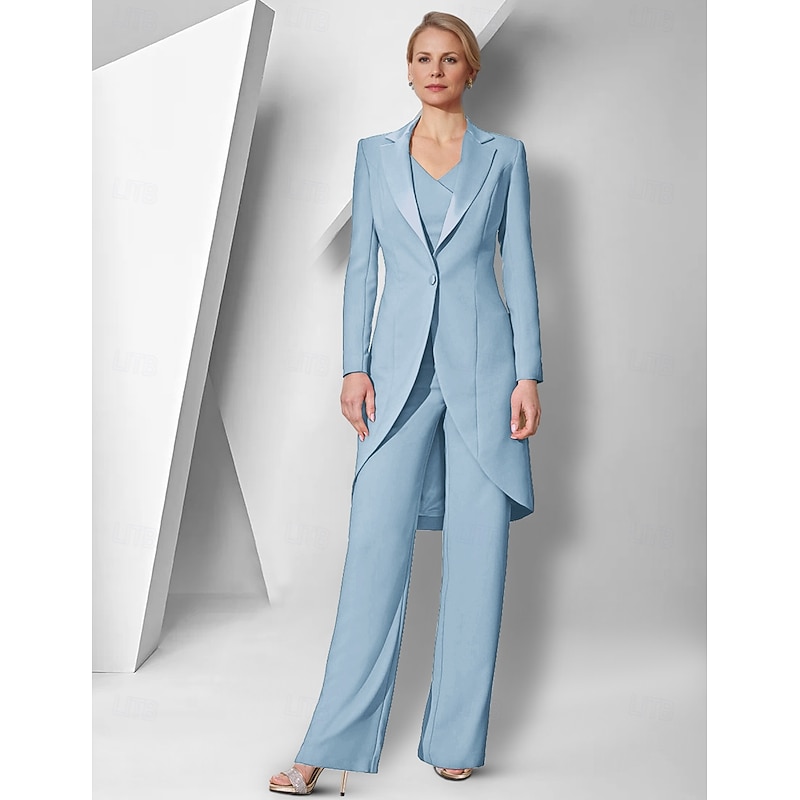 Women's 3 Pieces Suits Formal Wedding Guest Stretch Fabric Elegant Long Sleeve Floor Length Notched Lapels Single Breasted2