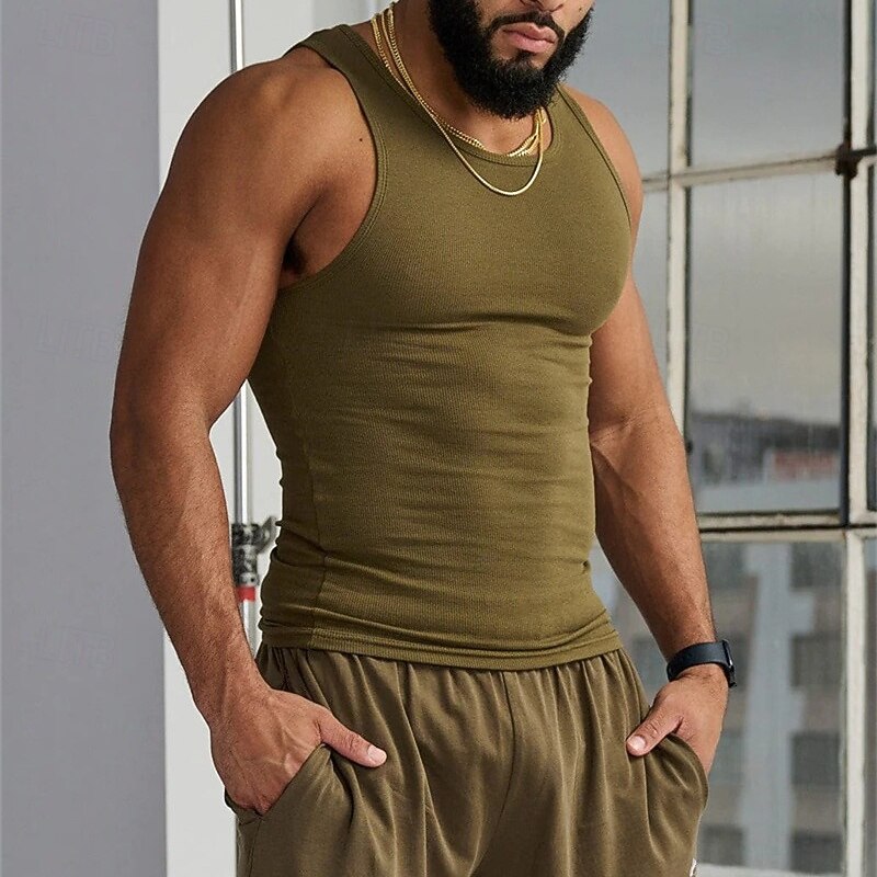 Men's Tank Top Vest Top Undershirt Sleeveless Shirt Sleeveless Crew Neck Summer Plain Fashion Designer Basic Quick Dry Vacation Street Going out Light Yellow Black White Top Tee for Men4