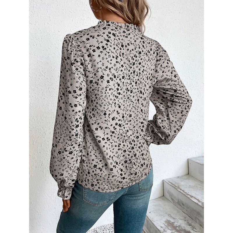 Women's Shirt Blouse Floral Stylish Casual Long Sleeve V Neck Regular Tops Daily Print Wine Green Beige Summer Spring3