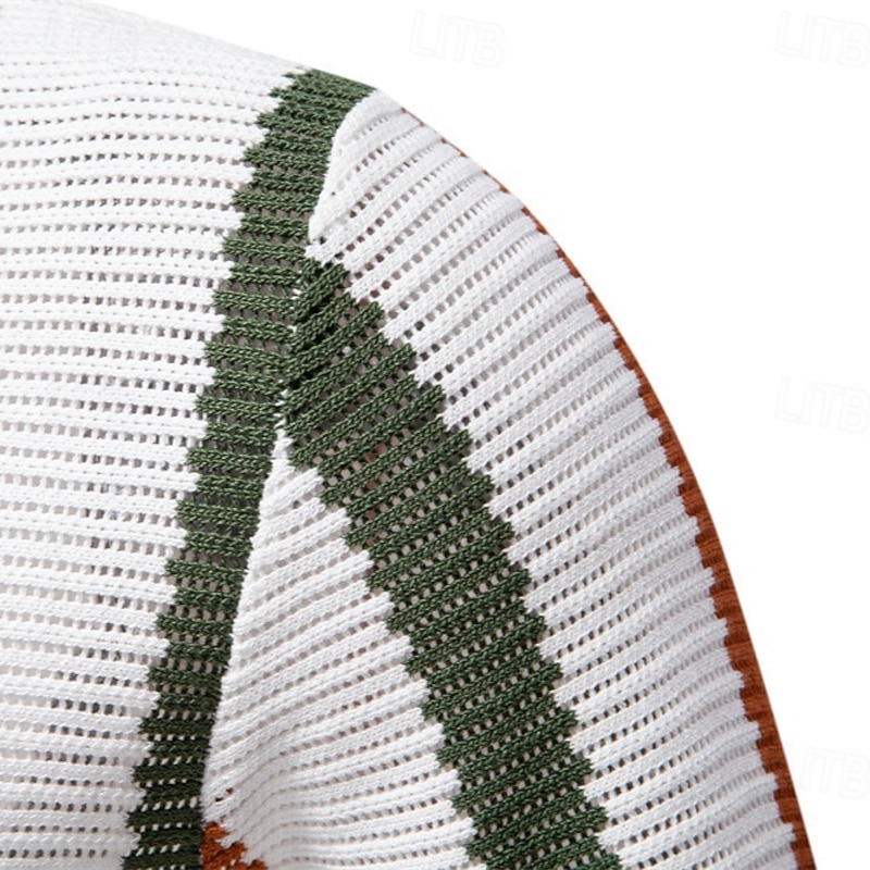 Retro Vintage 1970s Shirt Knit Polo Hippie Mesh Striped Fancy Dress Men's Vacation Dailywear Beach Adults' Top Spring & Summer3