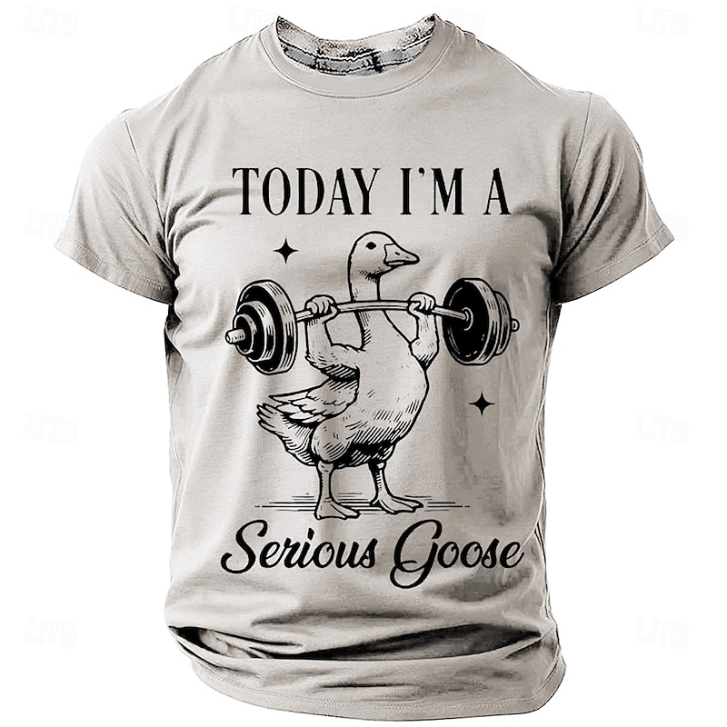 Men's Funny Goose Weightlifting T-Shirt 'Today I'm a Serious Goose' Pun Short Sleeve Graphic Tee2