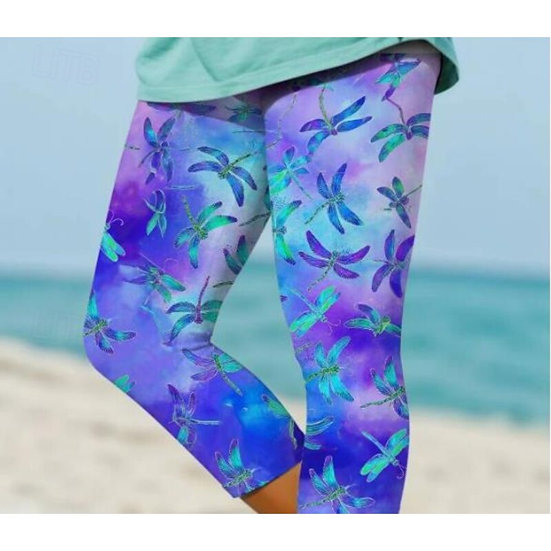 Women's Leggings Capri Pants High Elasticity Fashion Streetwear Full Length High Waist Floral Gradient Printing Thermal Warm Breathable Soft  Outdoor Daily Deep Purple Summer Spring Regular Fit2