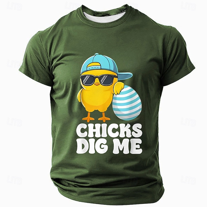 Men's Short Sleeve Graphic T-Shirt: Funny "Chicks Dig Me" Easter Chick Design4