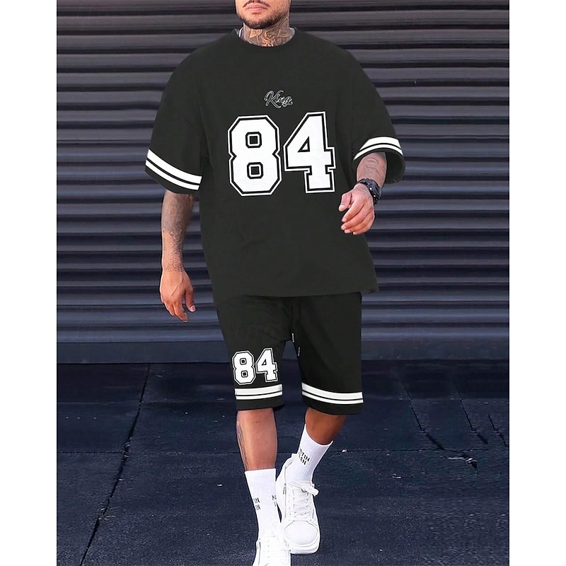 Men's Tracksuit T shirt & Shorts Set Outfit Set Basketball Set Crew Neck Outdoor Daily Sports Pocket Drawstring 2 Piece Color Block Number Black / White Black Yellow Polyester Activewear Fashion2