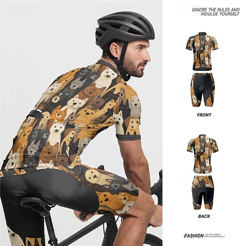 Men's Cycling Jersey with Shorts Dog Short Sleeve Bike Clothing Suit with 3 Rear Pockets Mountain Bike MTB Road Bike Cycling Front Zipper Sweat wicking Comfortable Breathable Sports Black Yellow Red3