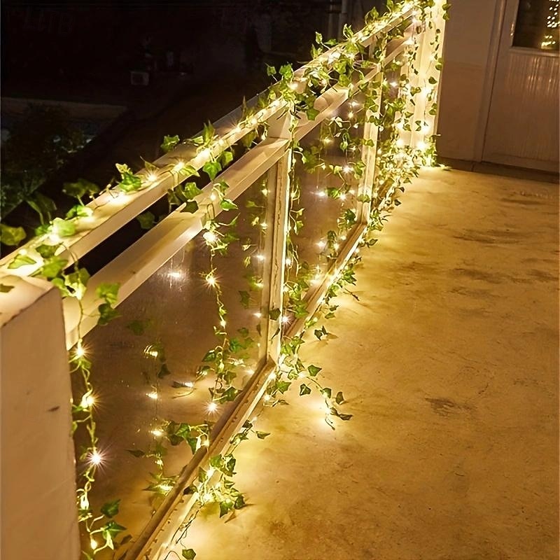 5M-50Leds Outdoor Solar Climbing Tiger Vine Green Leaf Copper Wire Light String Courtyard Garden Wedding Festival Atmosphere Decoration Light String