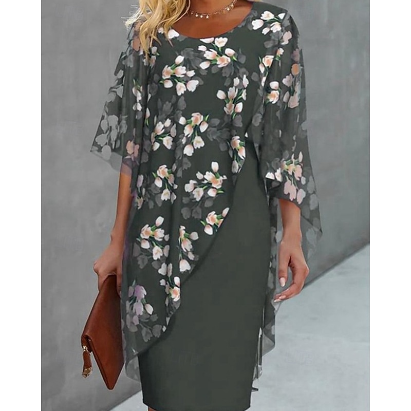 Women's Fashion Streetwear Skirt Sets 3/4 Length Sleeve Bell Sleeve Crew Neck Floral Print Daily Wear Date Wine Blue Green Spring Regular Fit3