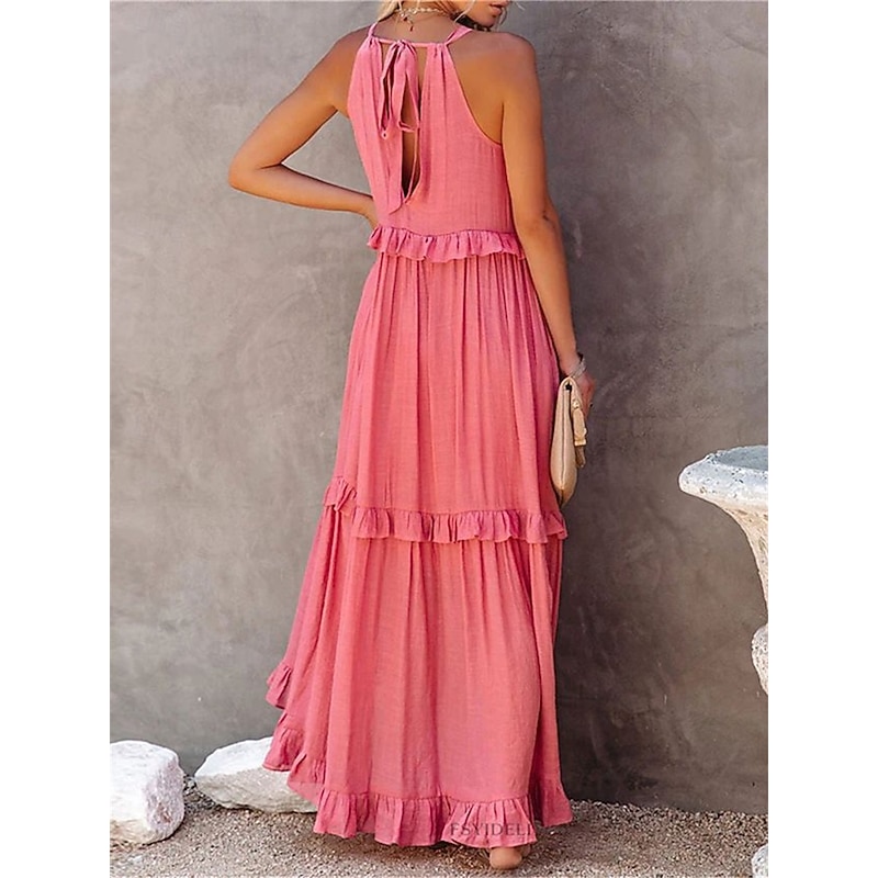 Women's Maxi Dress Casual Dress Swing Dress Basic Casual Vacation Casual Daily Loose Fit Plain Sleeveless Crew Neck Pink Light Purple Apricot Light Blue Summer Spring4