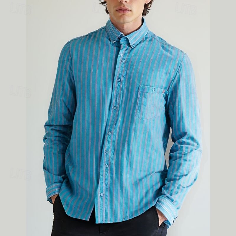 Men's Shirt Summer Shirt Casual Shirt Beach Shirt Button Up Shirt Yellow Pink Blue Green Long Sleeve Stripes Lapel Vacation Hawaiian Button-Down Clothing Apparel Fashion Casual Comfortable