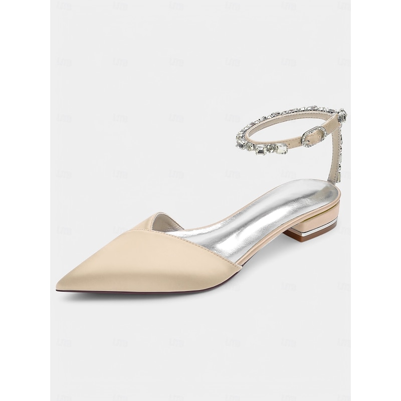 Chic Black Satin Wedding Shoes with Crystal-Ankle Strap – Pointed Toe, Low Block Heel, Perfect for Weddings and Elegant Occasions4